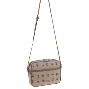 Bolsas Crossbody Pierre Cardin Canvas Leather Trim Square Cross-body Bag Feminino Bege | 6125-YLGBN