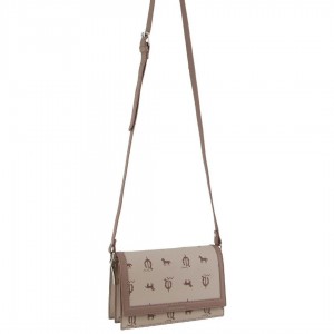 Bolsas Crossbody Pierre Cardin Canvas Print Leather Trim Flap Cross-Body Bag Feminino Bege | 1709-RZMCE