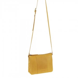 Bolsas Crossbody Pierre Cardin Leather Diamond Pattern Embossed Crossbody Bag Feminino Mostarda | 9136-FAEJO