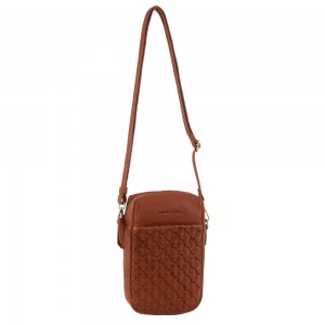 Bolsas Crossbody Pierre Cardin Leather Embossed Phone Crossbody Bag Feminino Marrom | 9703-ROIVJ