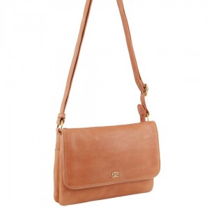 Bolsas Crossbody Pierre Cardin Leather Flap-over Crossbody Bag Feminino Abricó | 9465-XNLJH