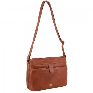 Bolsas Crossbody Pierre Cardin Leather Layered Style Crossbody Bag Feminino Marrom | 2437-FVTWC