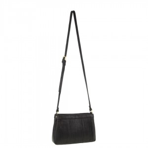 Bolsas Crossbody Pierre Cardin Leather Pleated Design Crossbody Bag Feminino Pretas | 2864-TVLJW