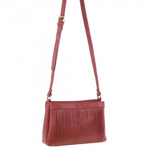Bolsas Crossbody Pierre Cardin Leather Pleated Design Crossbody Bag Feminino Marsala | 5724-IYUED