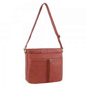 Bolsas Crossbody Pierre Cardin Leather Woven-Stich Design Crossbody Bag Feminino Marsala | 2690-FLVNA