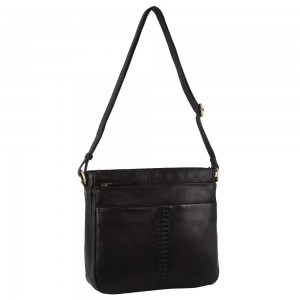 Bolsas Crossbody Pierre Cardin Leather Woven-Stich Design Crossbody Bag Feminino Pretas | 4813-NVIJS