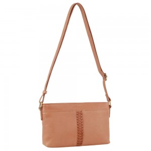 Bolsas Crossbody Pierre Cardin Leather Woven Design Crossbody Bag Feminino Abricó | 3291-BQRHG