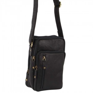 Bolsas Crossbody Pierre Cardin Rustic Leather Cross-Body Bag Masculino Pretas | 7389-NUBKP