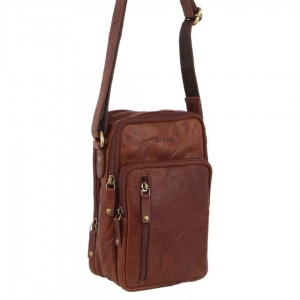 Bolsas Crossbody Pierre Cardin Rustic Leather Cross-Body Bag Masculino Marrom | 9520-RBEWJ