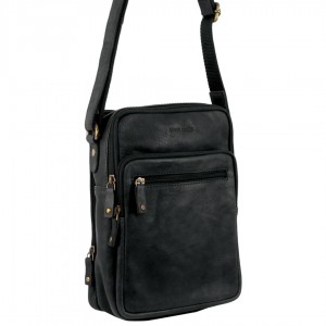 Bolsas Crossbody Pierre Cardin Rustic Leather Cross-Body Bag Masculino Pretas | 3748-WBJSH