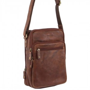 Bolsas Crossbody Pierre Cardin Rustic Leather Cross-Body Bag Masculino Chocolate | 3697-UFXBT