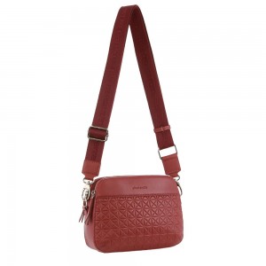 Bolsas Crossbody Pierre Cardin Webbing Strap Leather Crossbody Bag Feminino Marsala | 7241-WYFLP