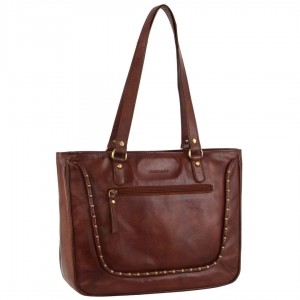 Handbags Pierre Cardin Leather Stud Detail Tote Bag Feminino Marrom | 8936-AHPVW