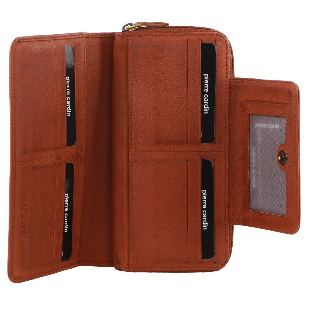 Bi-Fold Wallets Pierre Cardin Leather Bi-Fold Tab Wallet Feminino Marrom | 1695-WSTQH