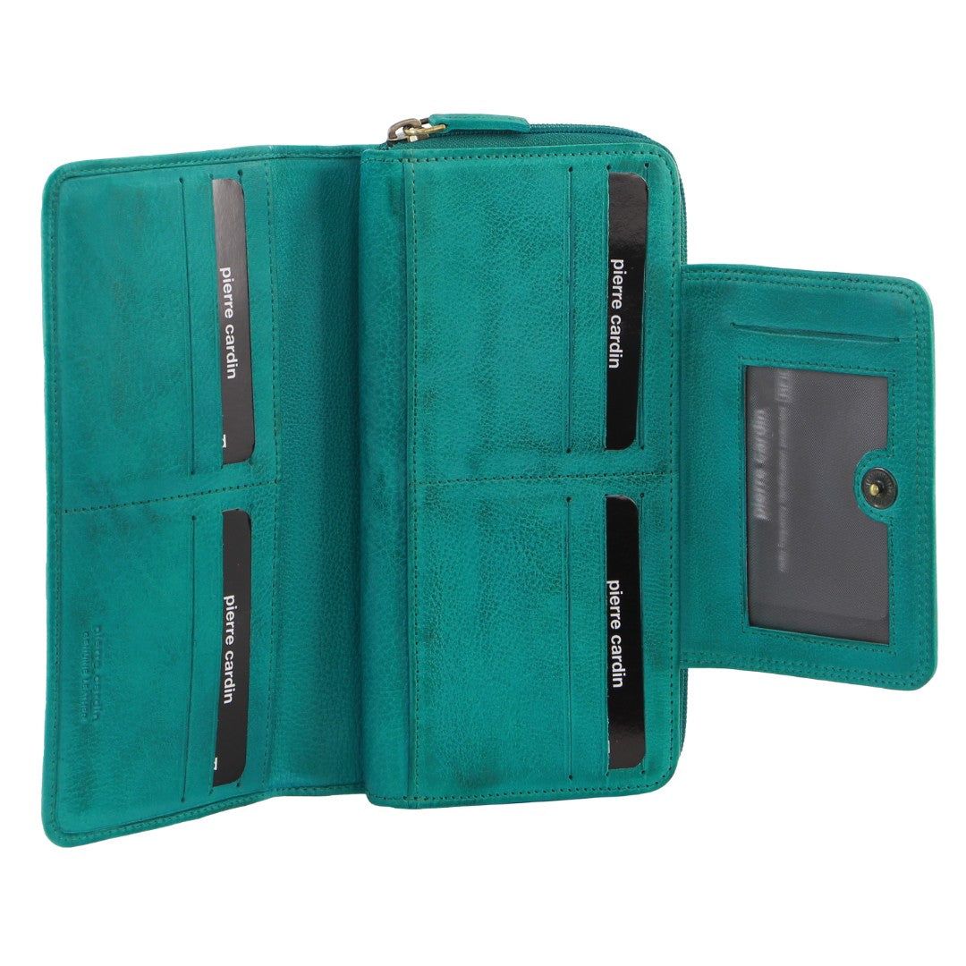 Bi-Fold Wallets Pierre Cardin Leather Bi-Fold Tab Wallet Feminino Turquesa | 6907-FTAYC