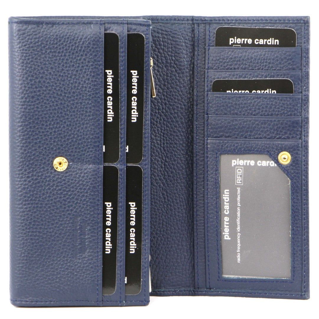 Bi-Fold Wallets Pierre Cardin Rustic Leather Wallet Feminino Azul Marinho | 4309-RIJTF