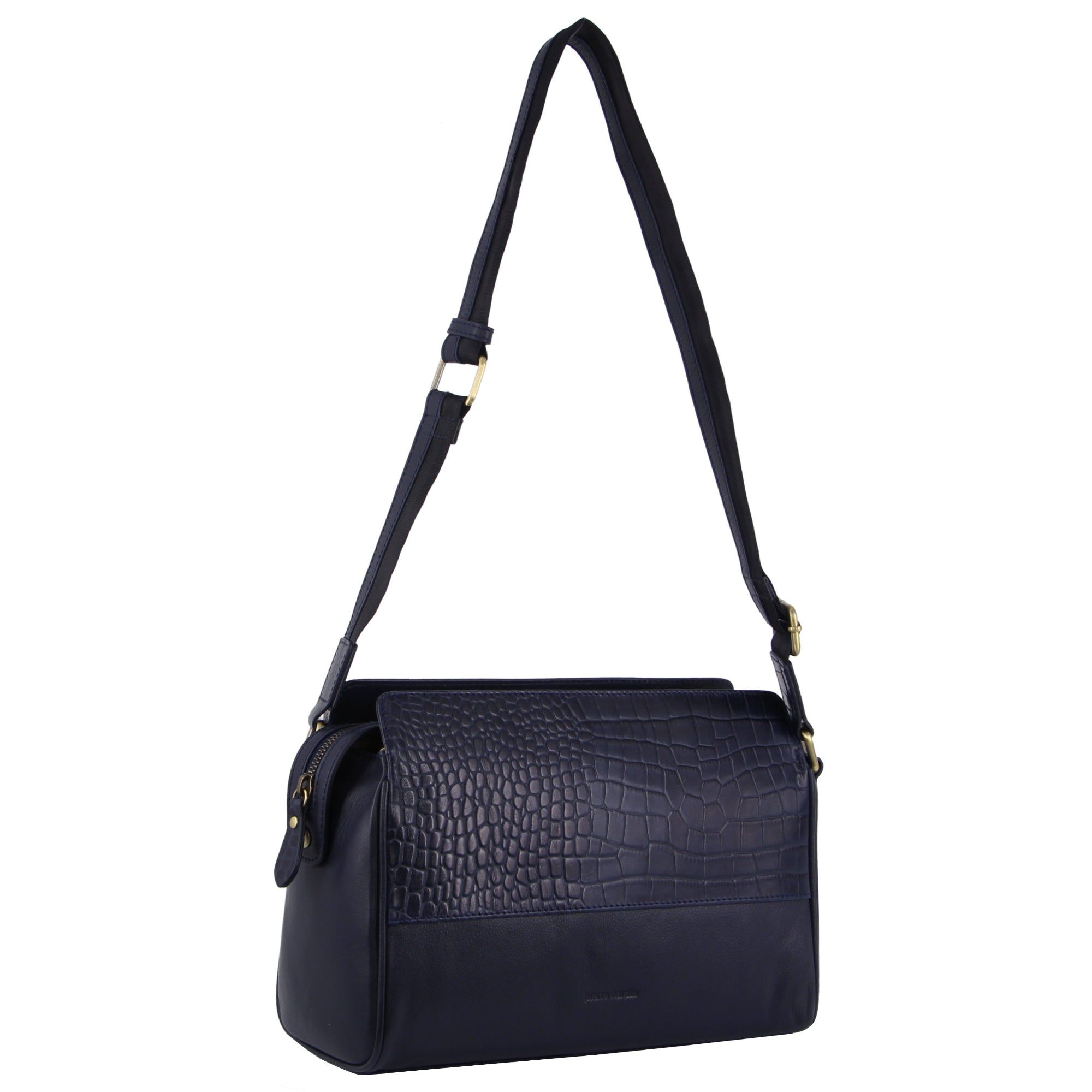 Bolsas Crossbody Pierre Cardin Croc-Embossed Leather Cross-Body Bag Feminino Azul Marinho | 0725-NIFWZ