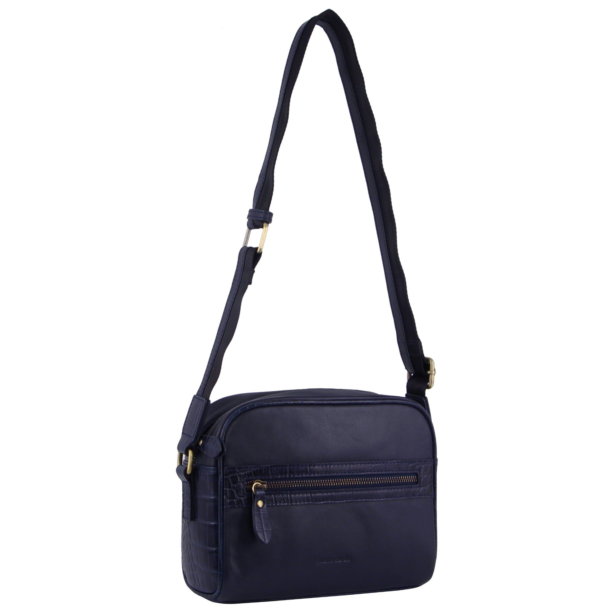Bolsas Crossbody Pierre Cardin Croc-Embossed Leather Cross-Body Bag Feminino Azul Marinho | 8754-AVRCY