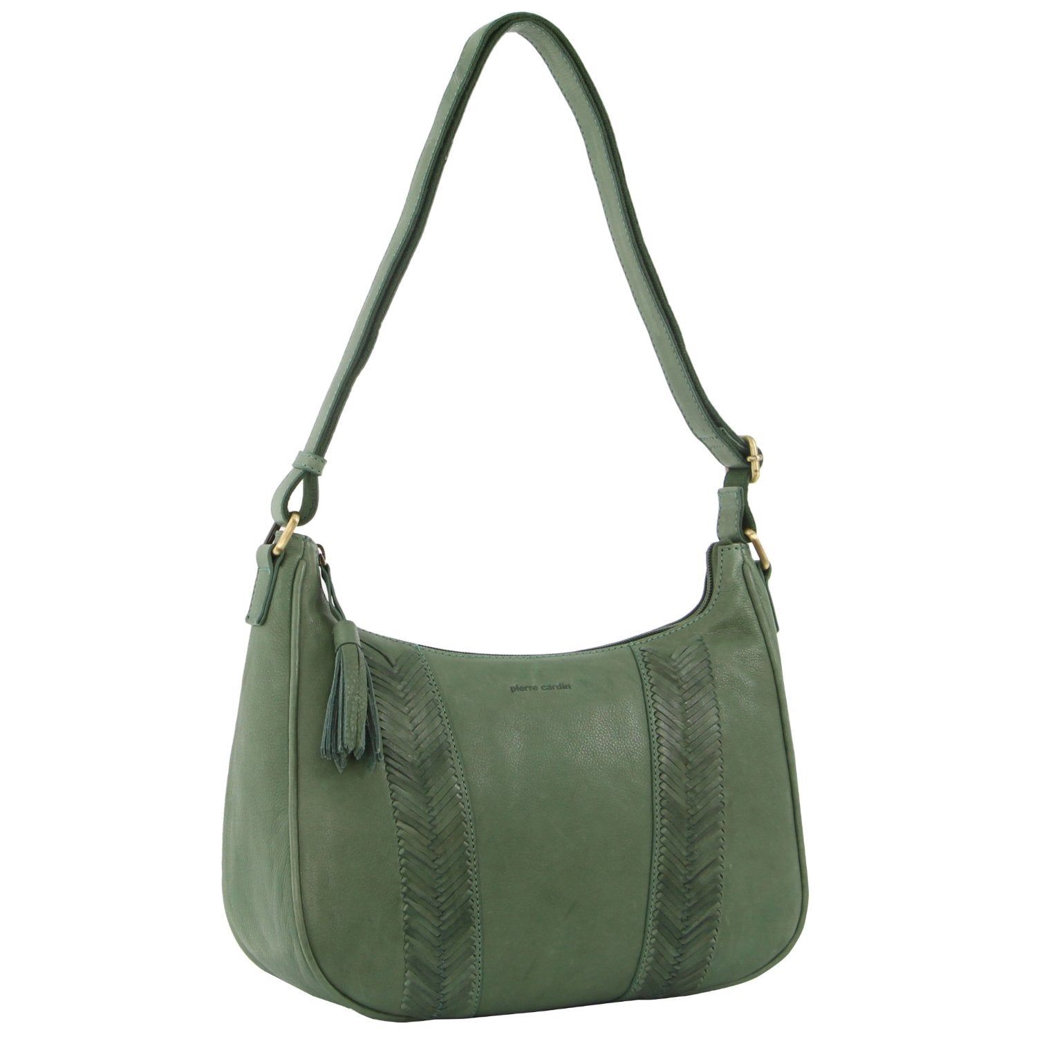 Bolsas Crossbody Pierre Cardin Herringbone Embossed Leather Tassle Crossbody Bag Feminino Verdes | 8120-XUSKF