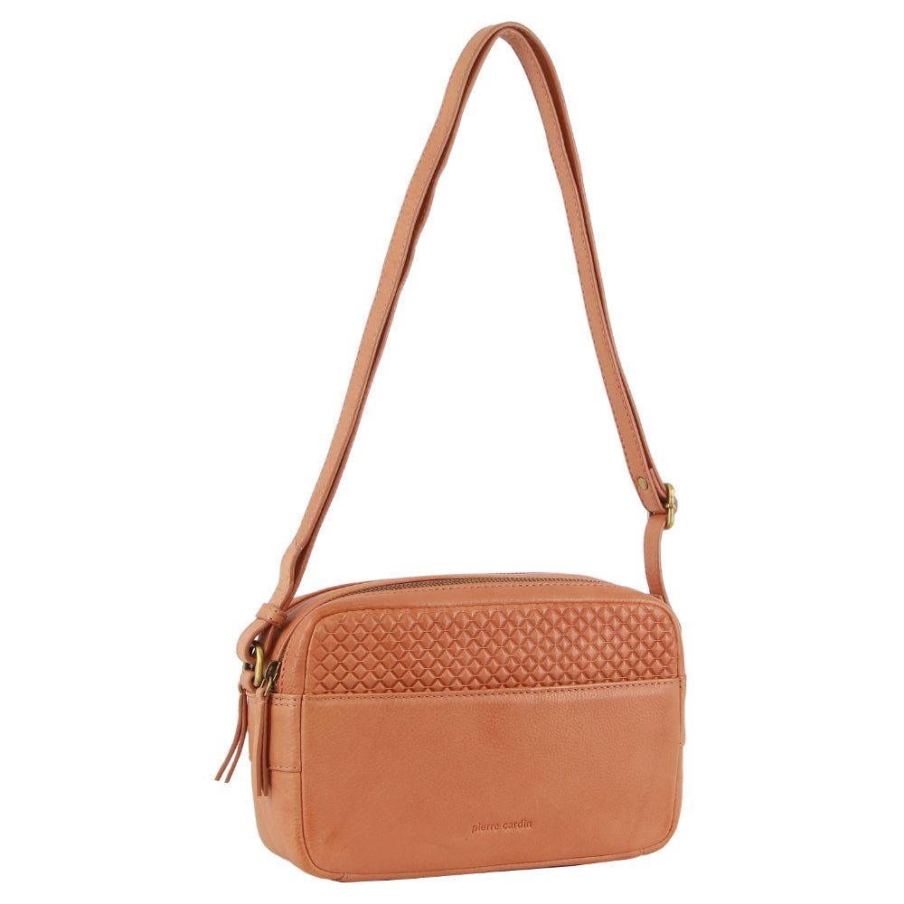 Bolsas Crossbody Pierre Cardin Leather Diamond Pattern Embossed Crossbody Bag Feminino Bege | 2361-GJUYR