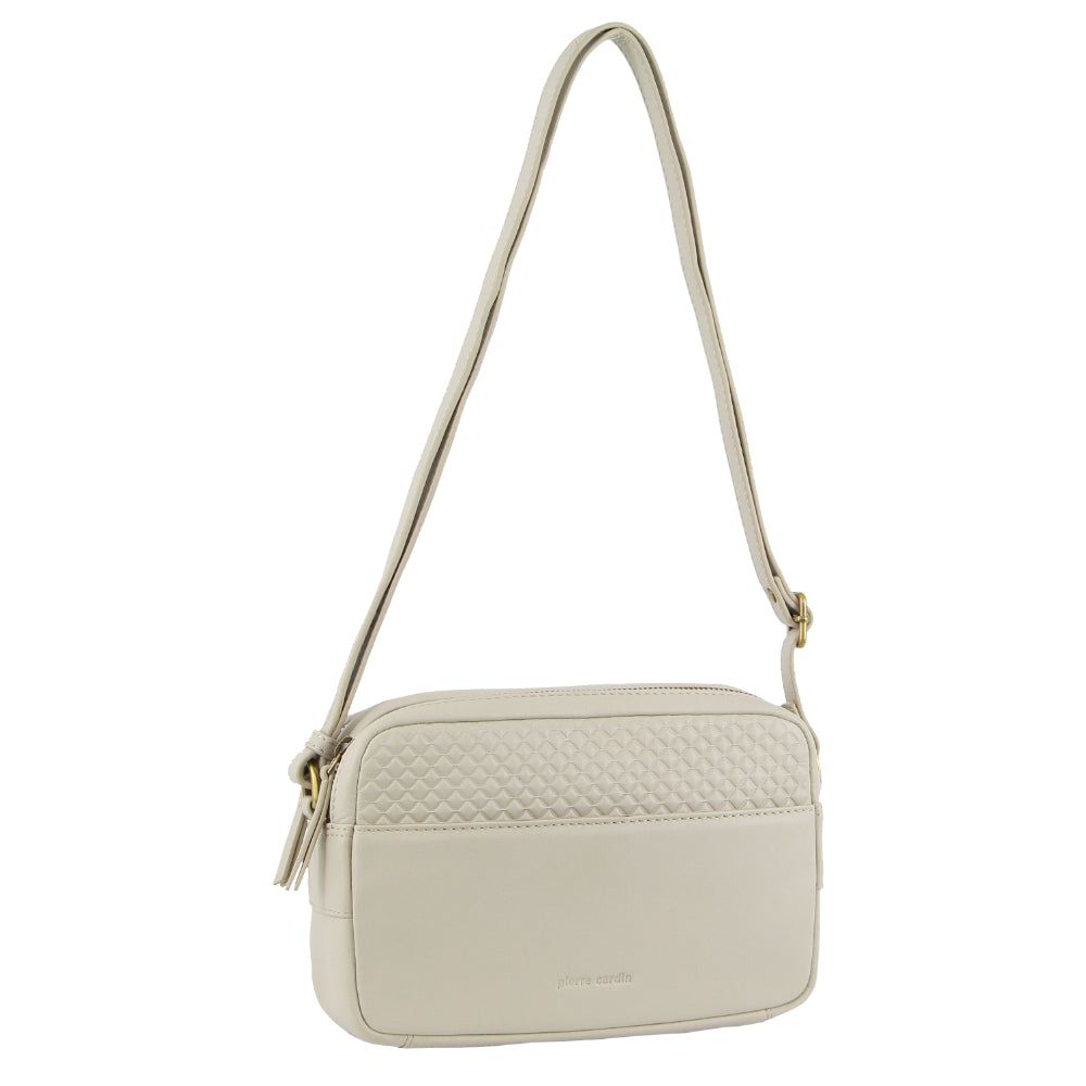 Bolsas Crossbody Pierre Cardin Leather Diamond Pattern Embossed Crossbody Bag Feminino Bege | 4672-USBNJ