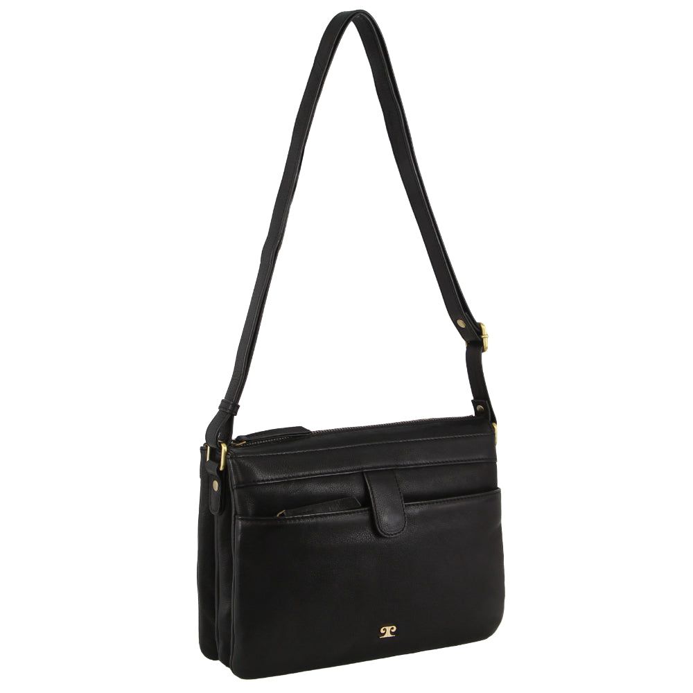 Bolsas Crossbody Pierre Cardin Leather Layered Style Crossbody Bag Feminino Pretas | 8903-PKGST