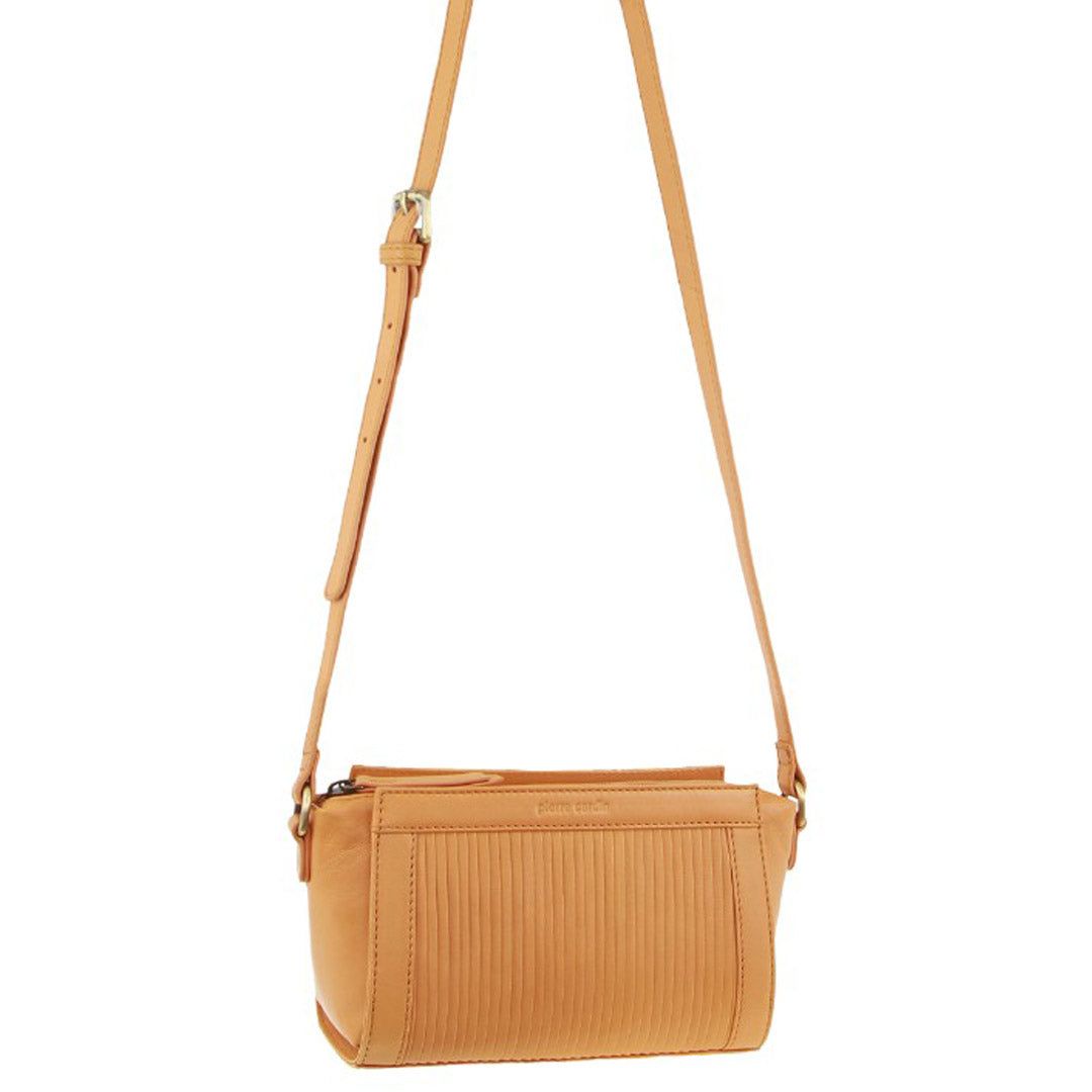 Bolsas Crossbody Pierre Cardin Leather Pleated Design Crossbody Bag Feminino Abricó | 9104-FTKHV