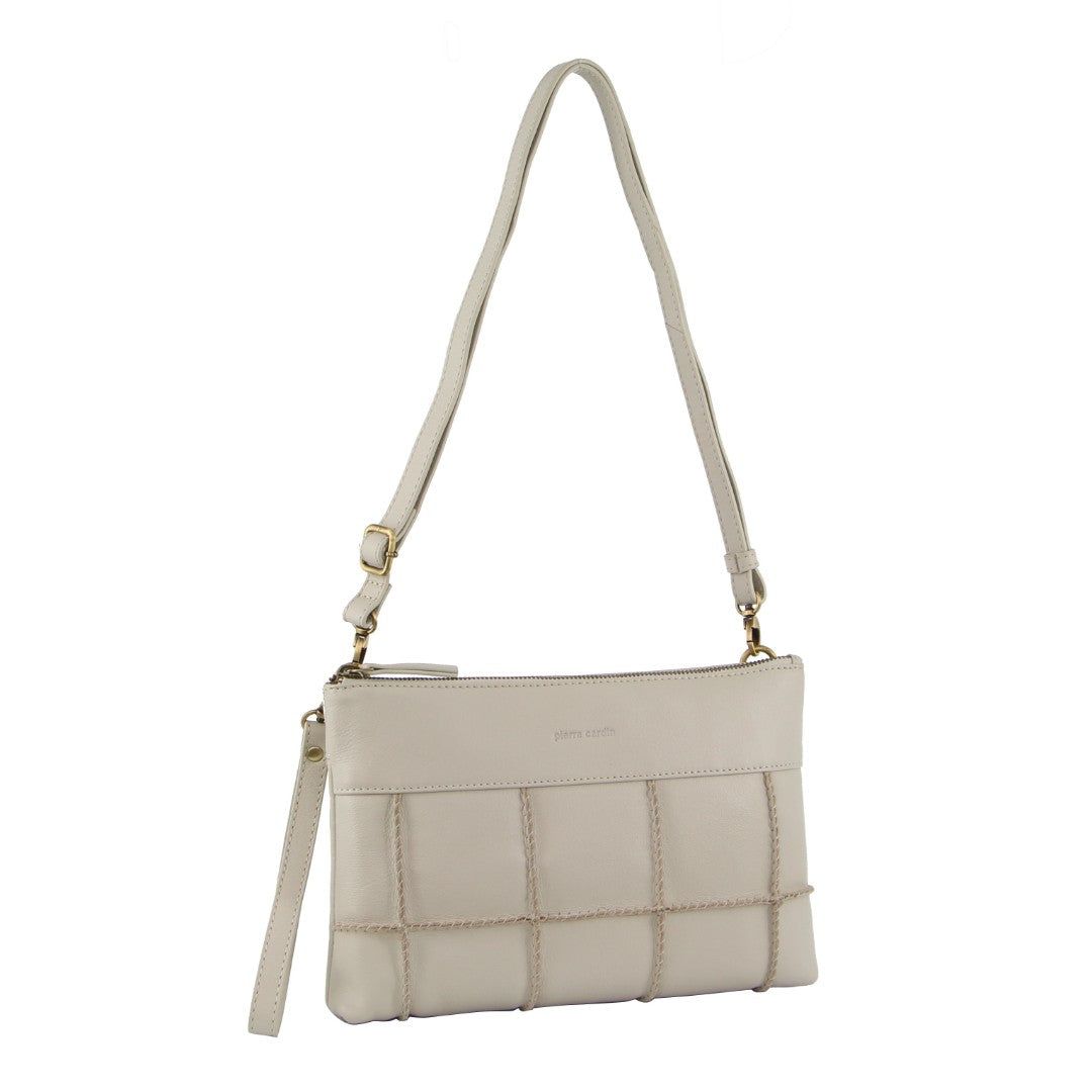 Bolsas Crossbody Pierre Cardin Leather Stitch-design Cross-body Bag Feminino Bege | 2365-ORVXI