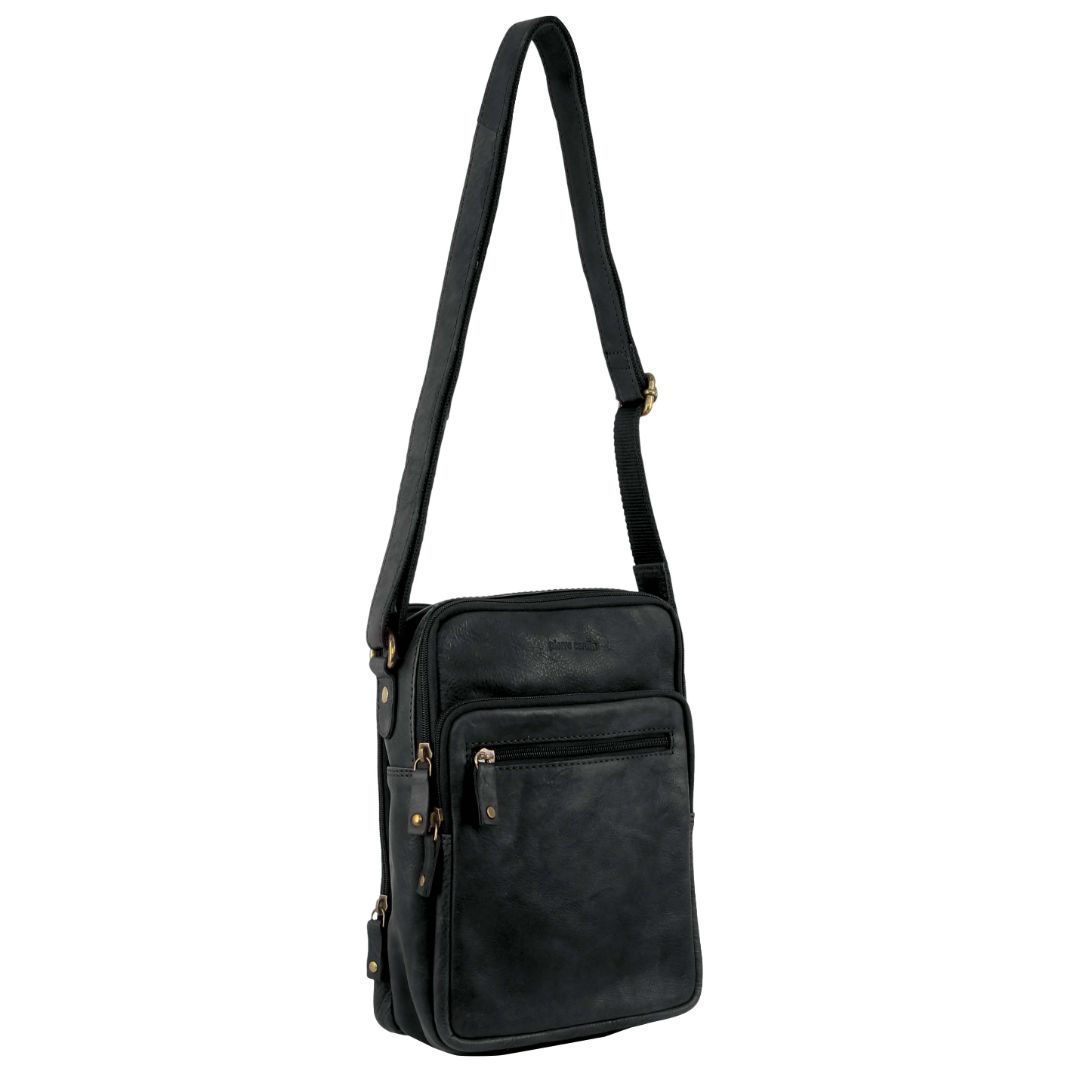 Bolsas Crossbody Pierre Cardin Rustic Leather Cross-Body Bag Masculino Pretas | 3748-WBJSH