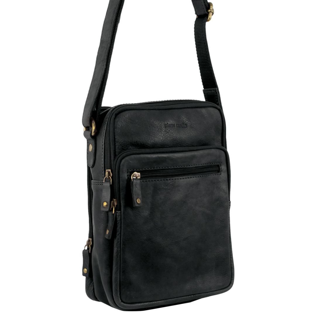 Bolsas Crossbody Pierre Cardin Rustic Leather Cross-Body Bag Masculino Pretas | 3748-WBJSH