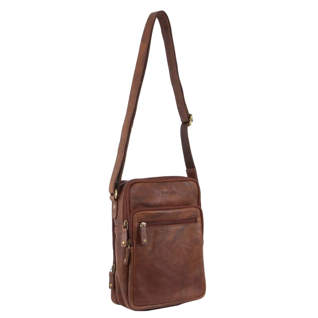 Bolsas Crossbody Pierre Cardin Rustic Leather Cross-Body Bag Masculino Chocolate | 3697-UFXBT