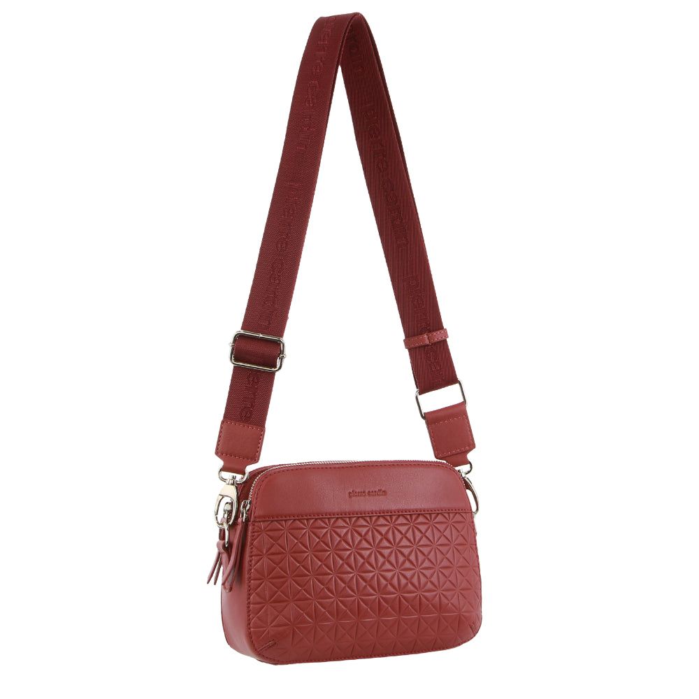 Bolsas Crossbody Pierre Cardin Webbing Strap Leather Crossbody Bag Feminino Marsala | 7241-WYFLP