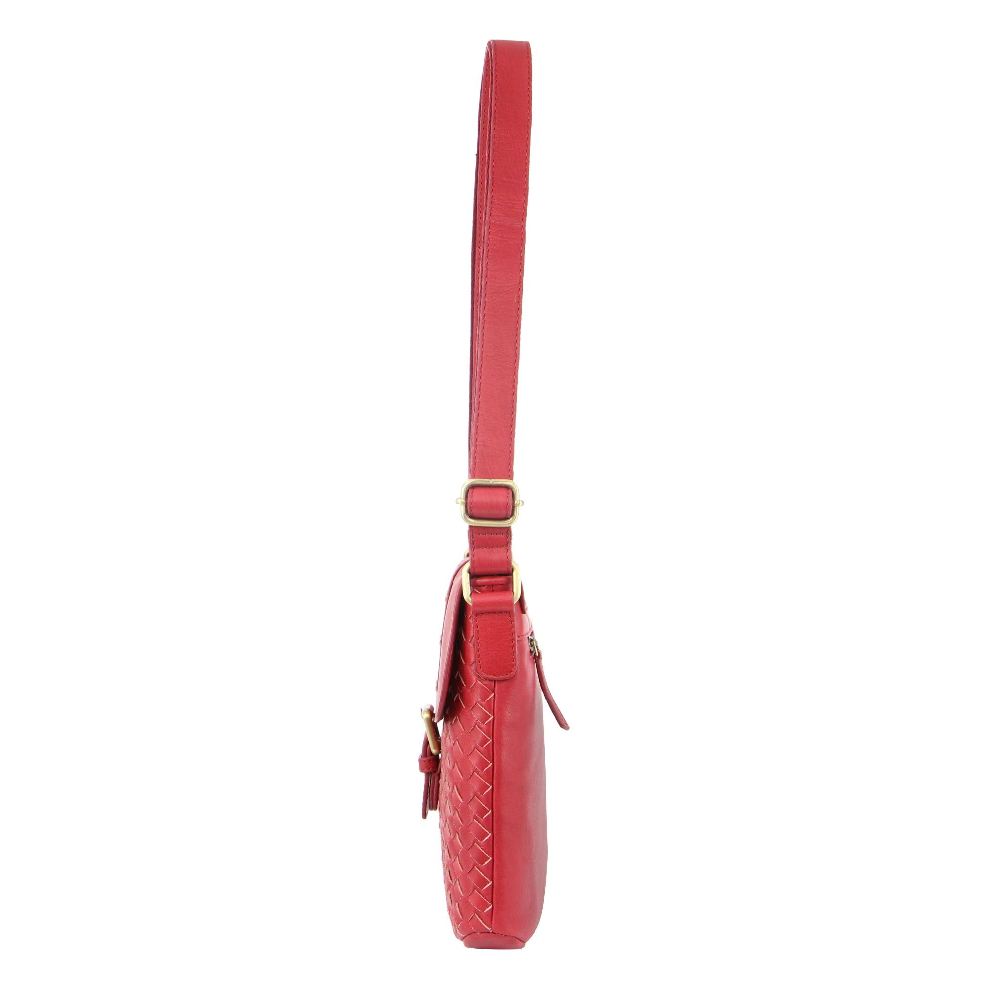 Bolsas Crossbody Pierre Cardin Woven Leather Cross-Body Bag with flap Feminino Vermelhas | 9305-MULFN