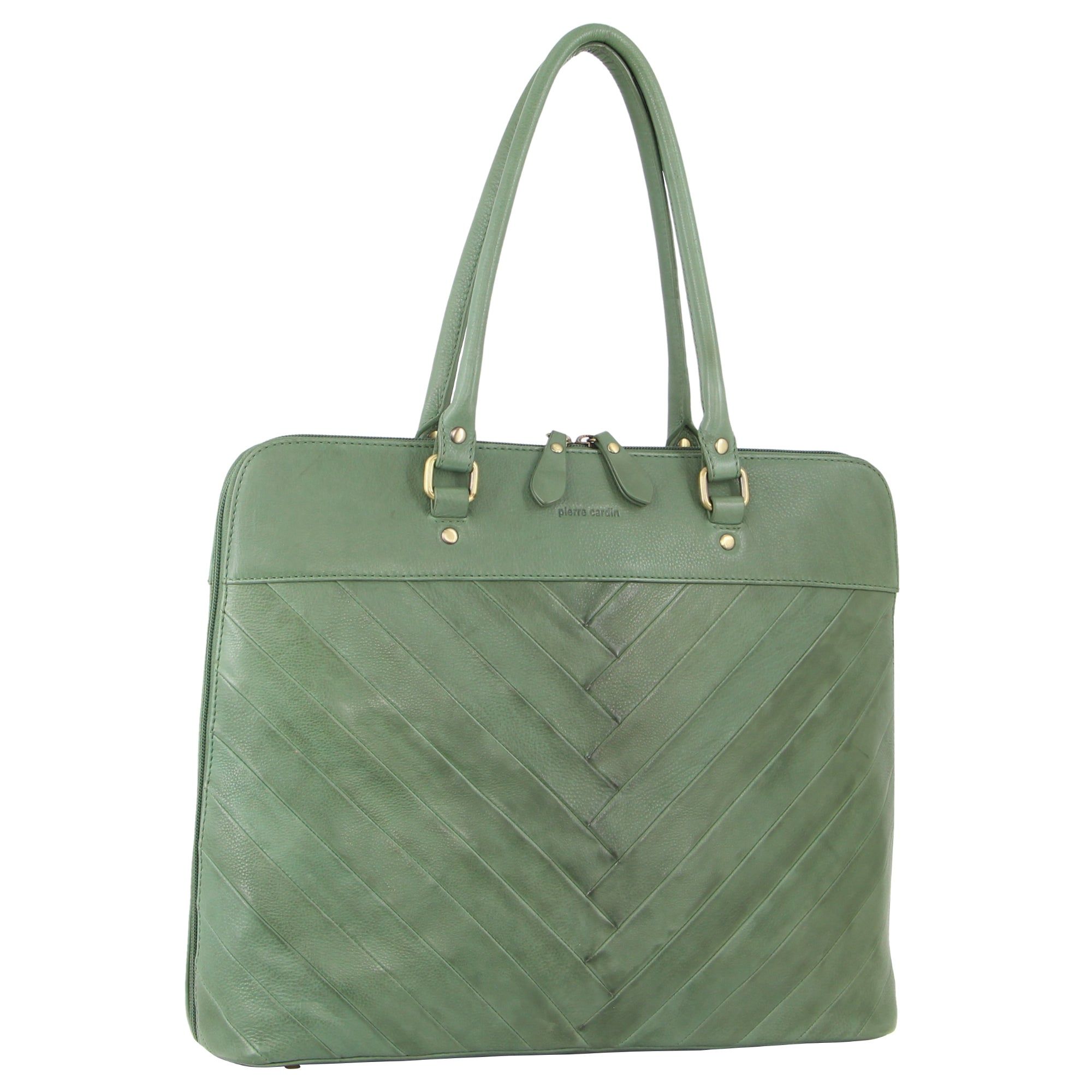Bolsas de Negócios Pierre Cardin Herringbone Leather Large Business Bag Feminino Verdes | 4392-HXVLU