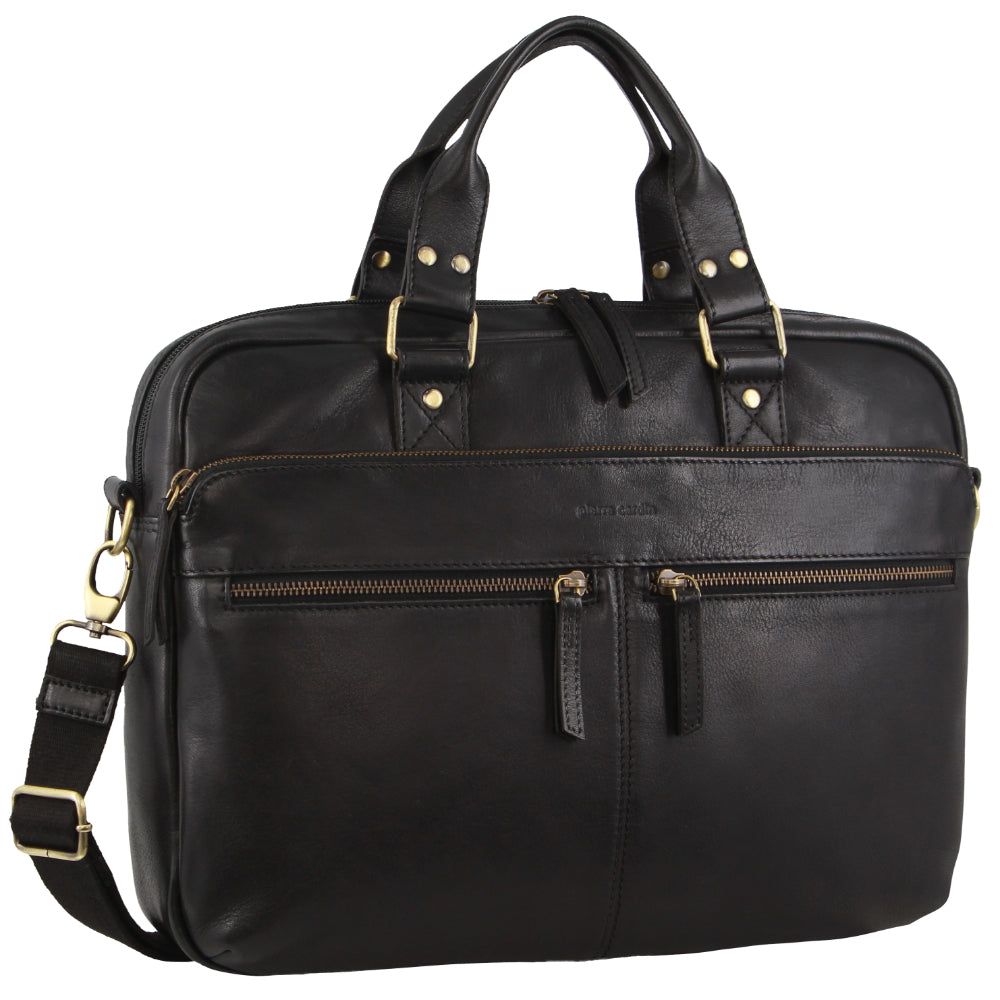 Business Computer Bags Pierre Cardin Multi-Compartment Leather Computer Bag Masculino Pretas | 2541-ROPXB