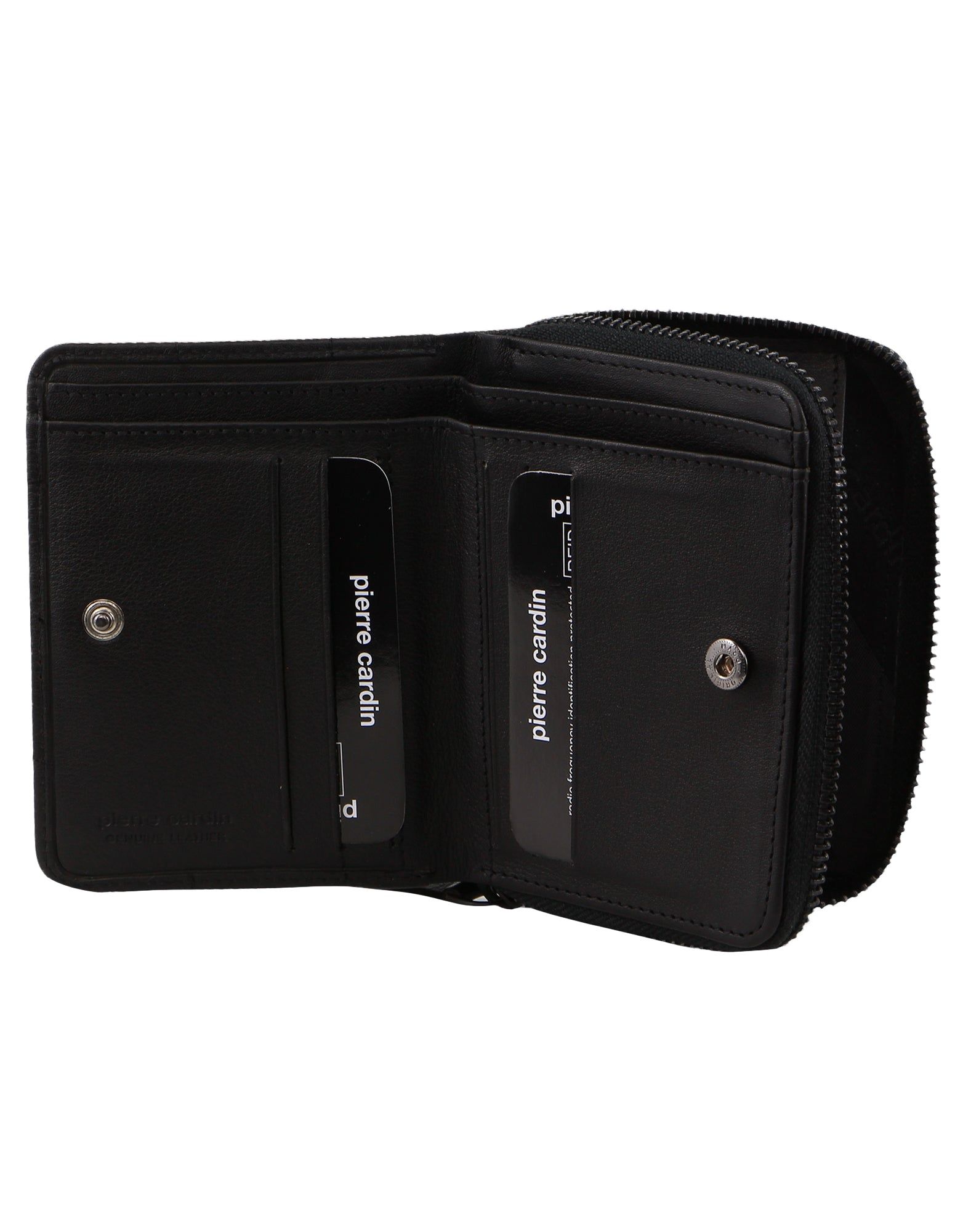 Carteira Com Zíper Pierre Cardin Italian Pleated Leather Press Stud Wallet Feminino Pretas | 7082-BVKJC
