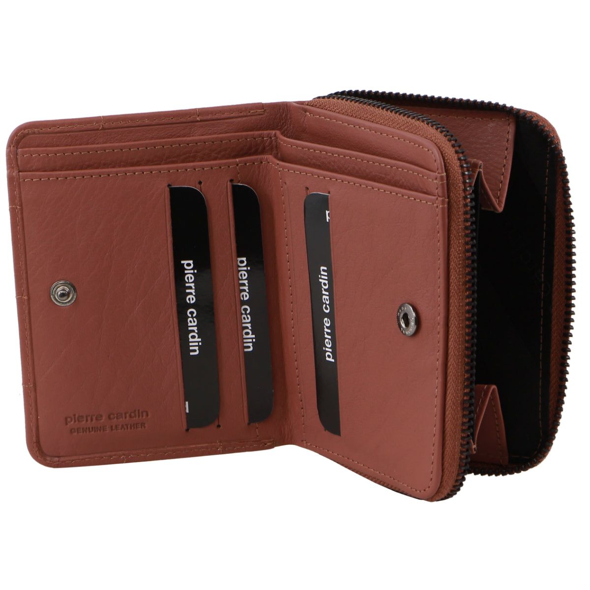 Carteira Com Zíper Pierre Cardin Italian Pleated Leather Press Stud Wallet Feminino Rosa | 4291-VSNWQ