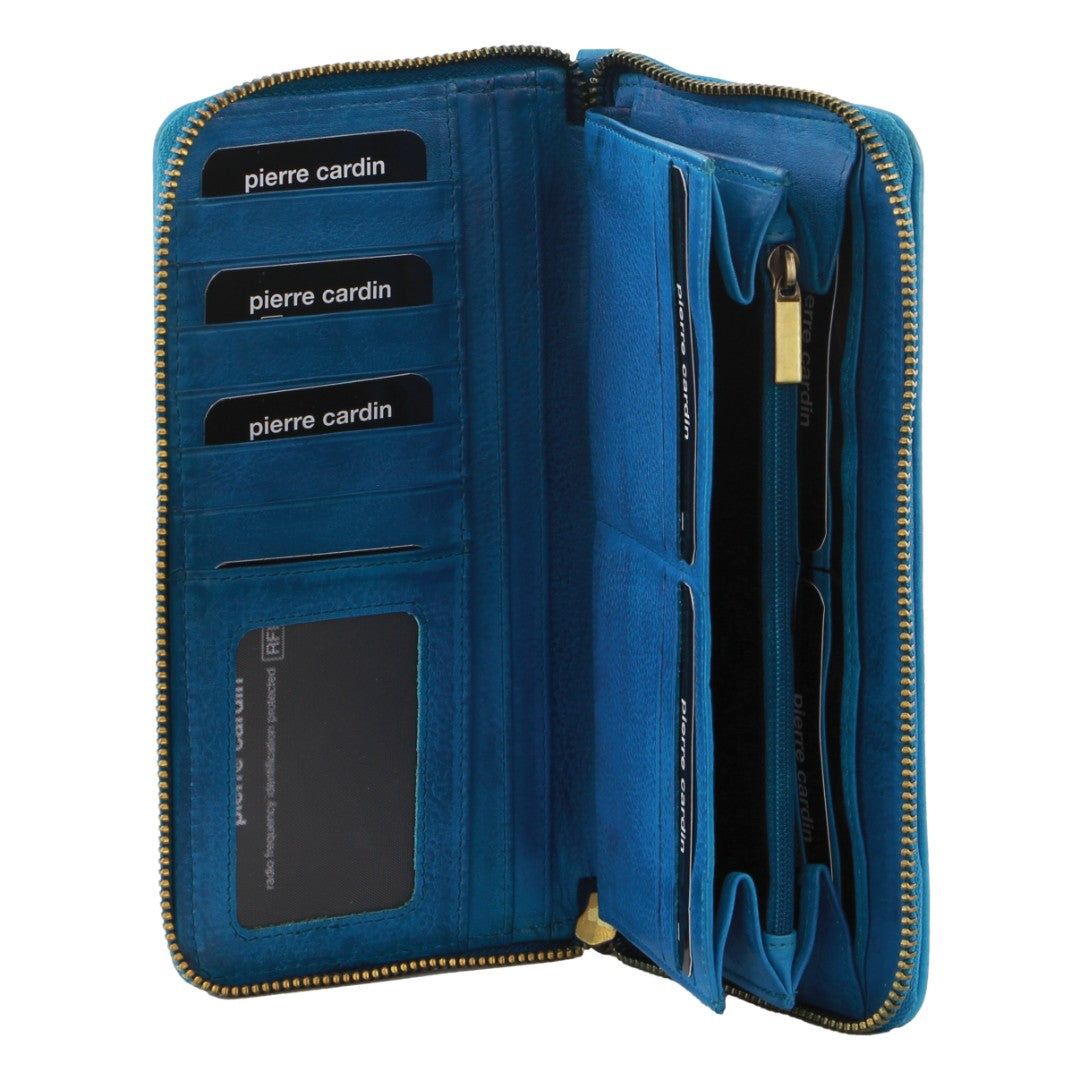 Carteira Com Zíper Pierre Cardin Leather Zip around wallet w Wristlet Feminino Luz Turquesa | 0624-GILQW