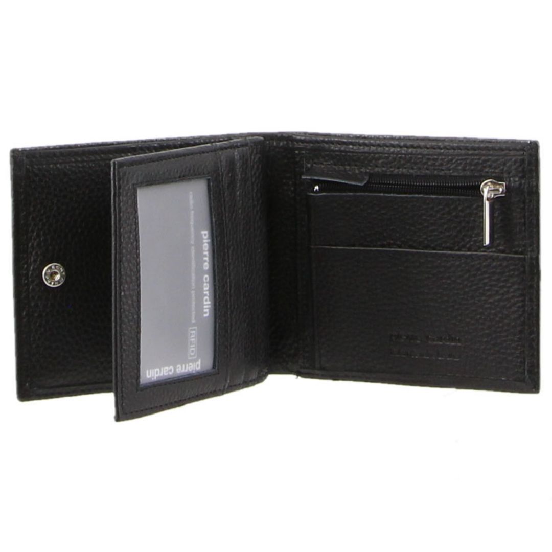 Carteira Trifold Pierre Cardin Italian Leather Tri-Fold Wallet Masculino Pretas | 9682-HESQI