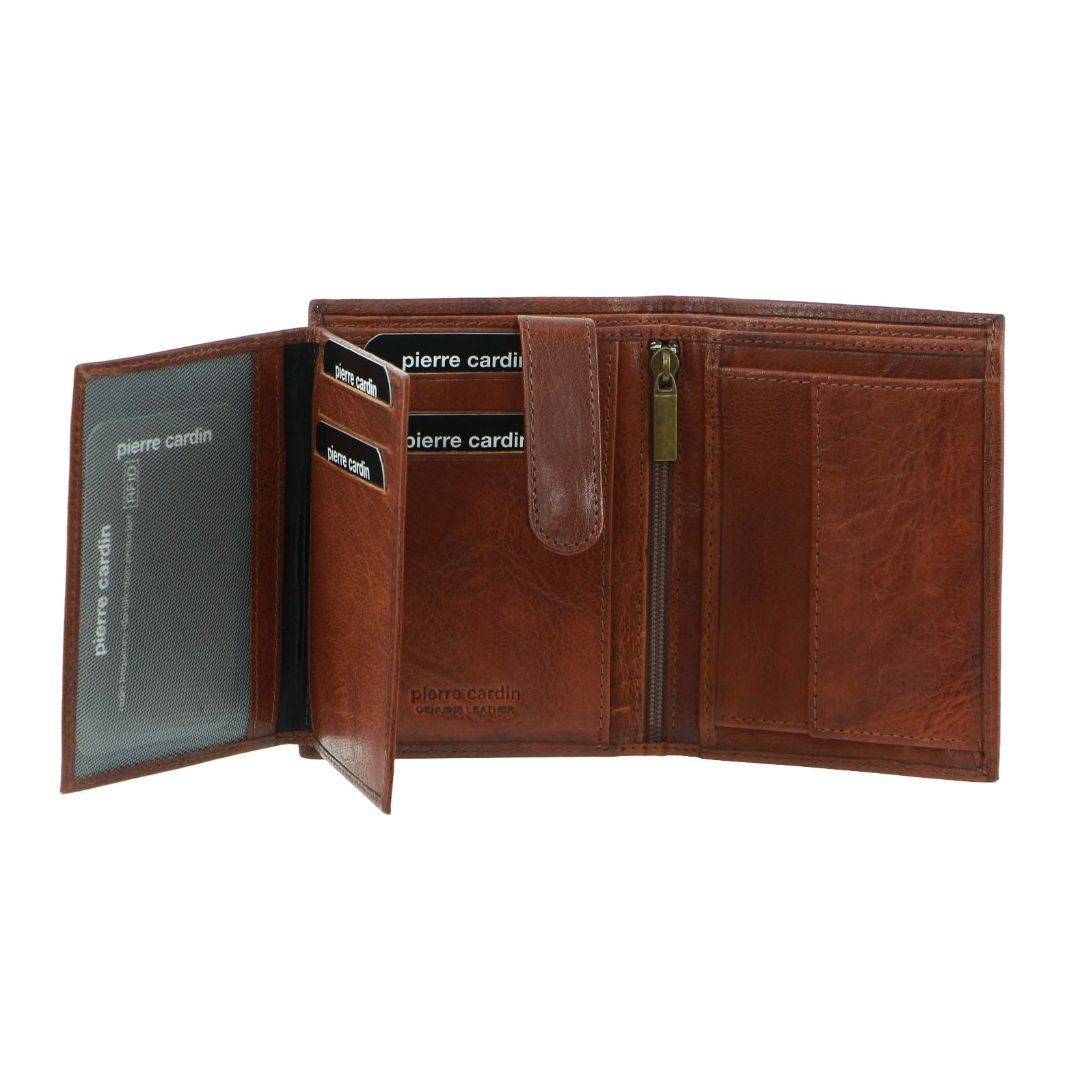 Carteira Trifold Pierre Cardin Rustic Leather Tri-Fold Wallet Masculino Marrom | 5416-AJTOK