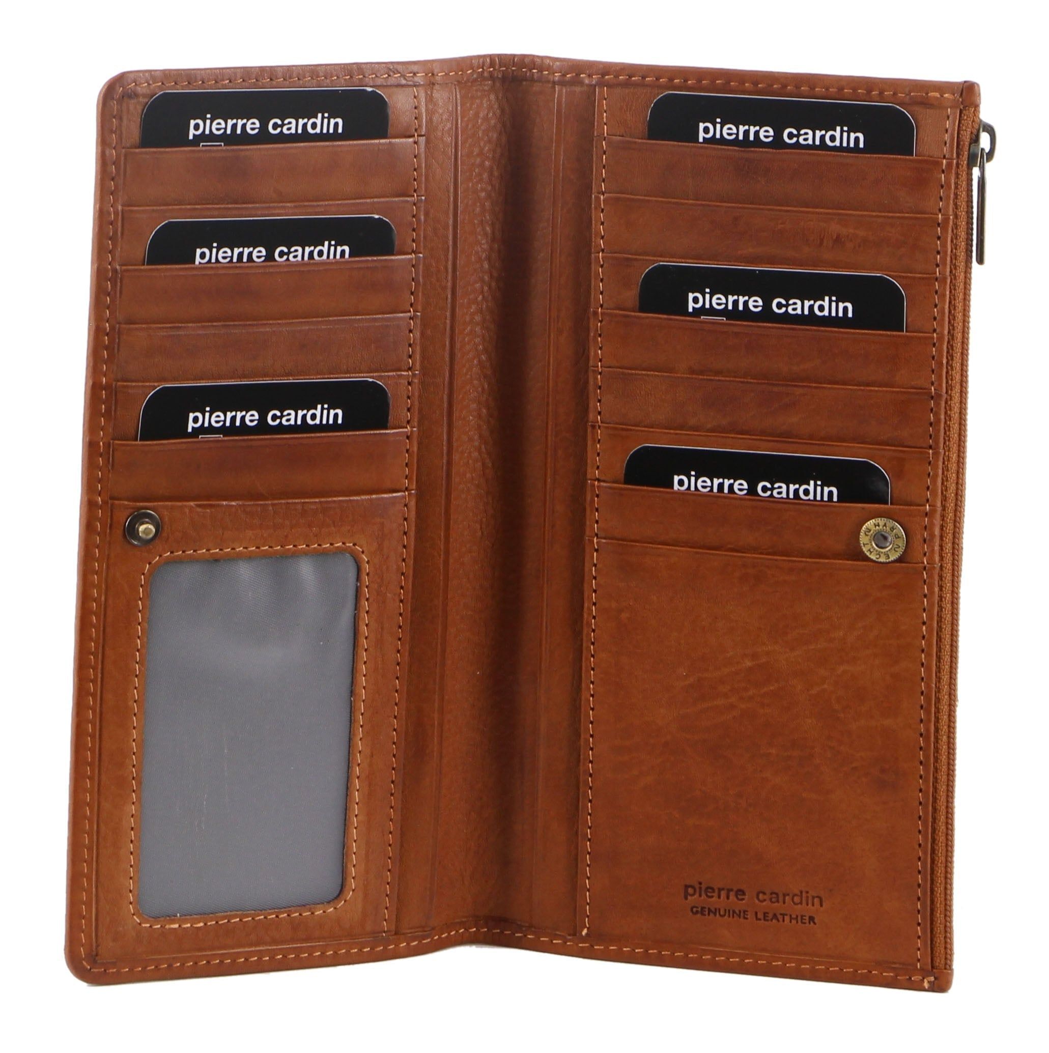 Carteiras Grandes Pierre Cardin Genuine Leather Bi-Fold Wallet Feminino Marrom | 9421-PFMZH