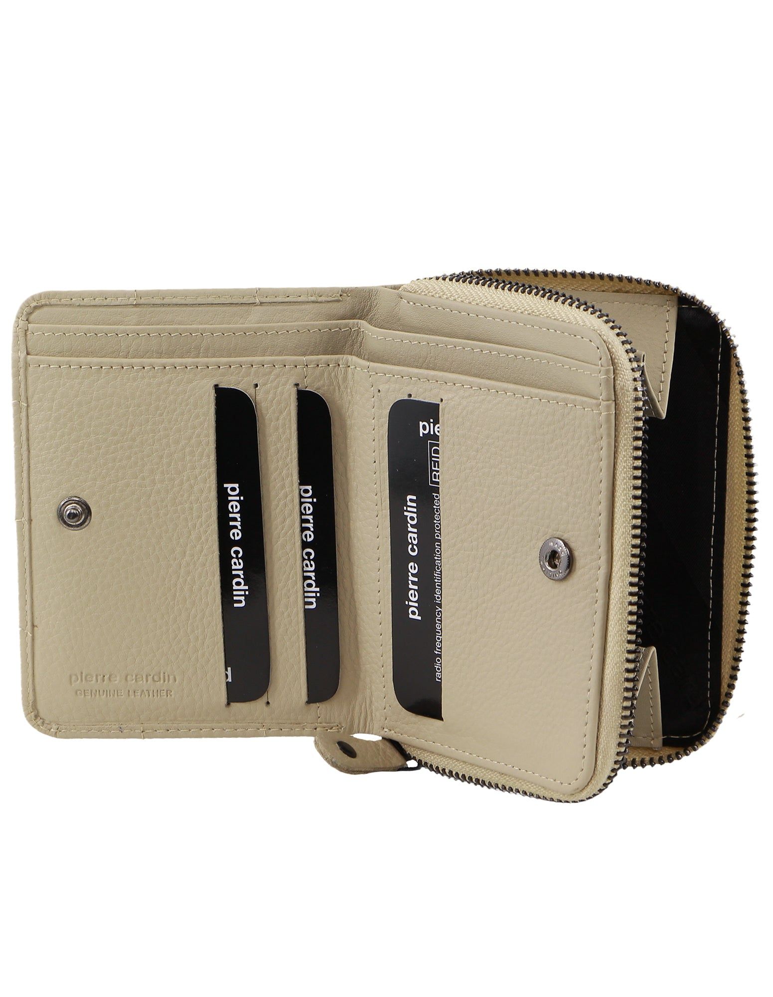 Carteiras Grandes Pierre Cardin Italian Pleated Leather Press Stud Wallet Feminino Cement | 1826-DJLBT