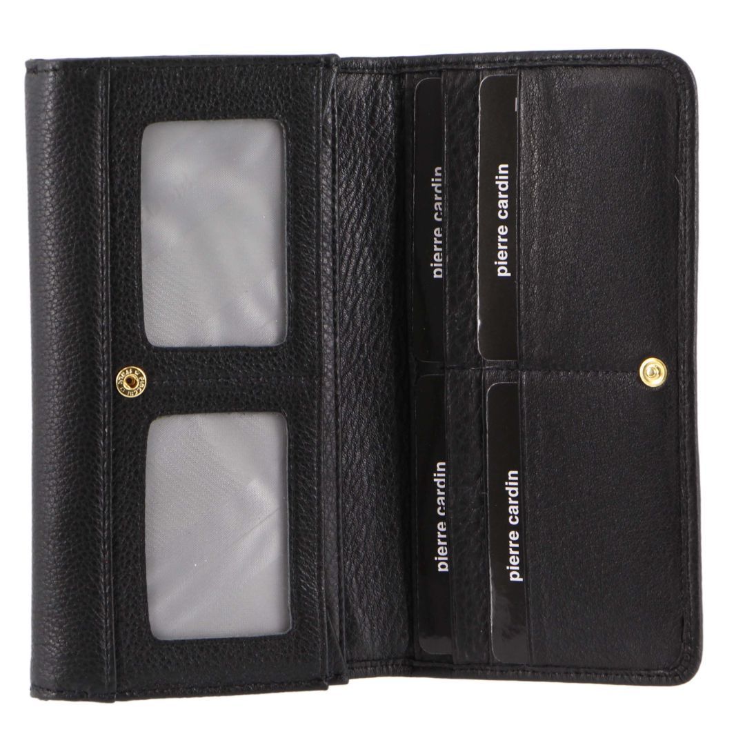 Carteiras Grandes Pierre Cardin Italian Leather Wallet Feminino Pretas | 0327-YINBC