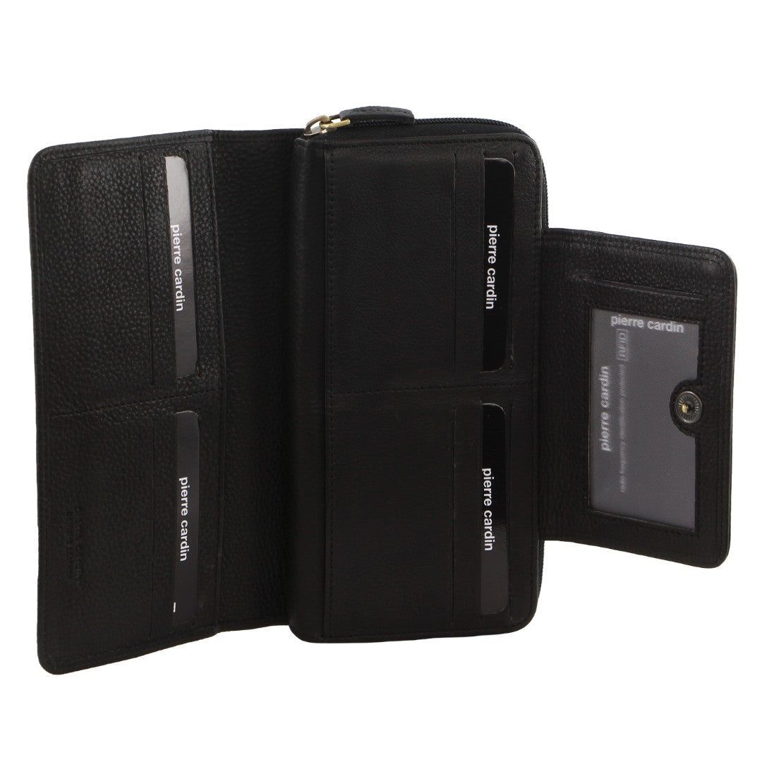 Carteiras Grandes Pierre Cardin Leather Bi-Fold Tab Wallet Feminino Pretas | 8456-UOXML