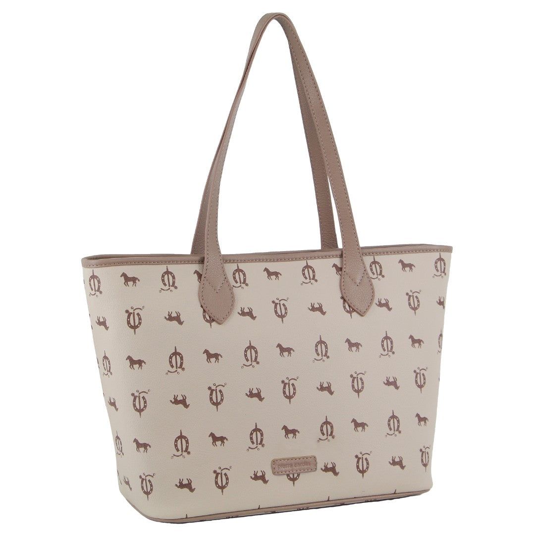 Handbags Pierre Cardin Canvas Print Leather Trim Tote Bag Feminino Bege | 2951-JMSNF