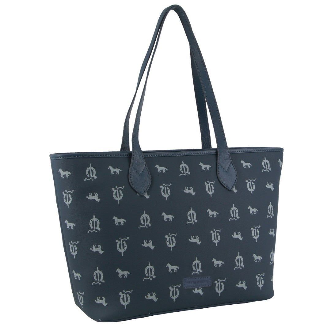 Handbags Pierre Cardin Canvas Print Leather Trim Tote Bag Feminino Azuis | 8791-CMFUP