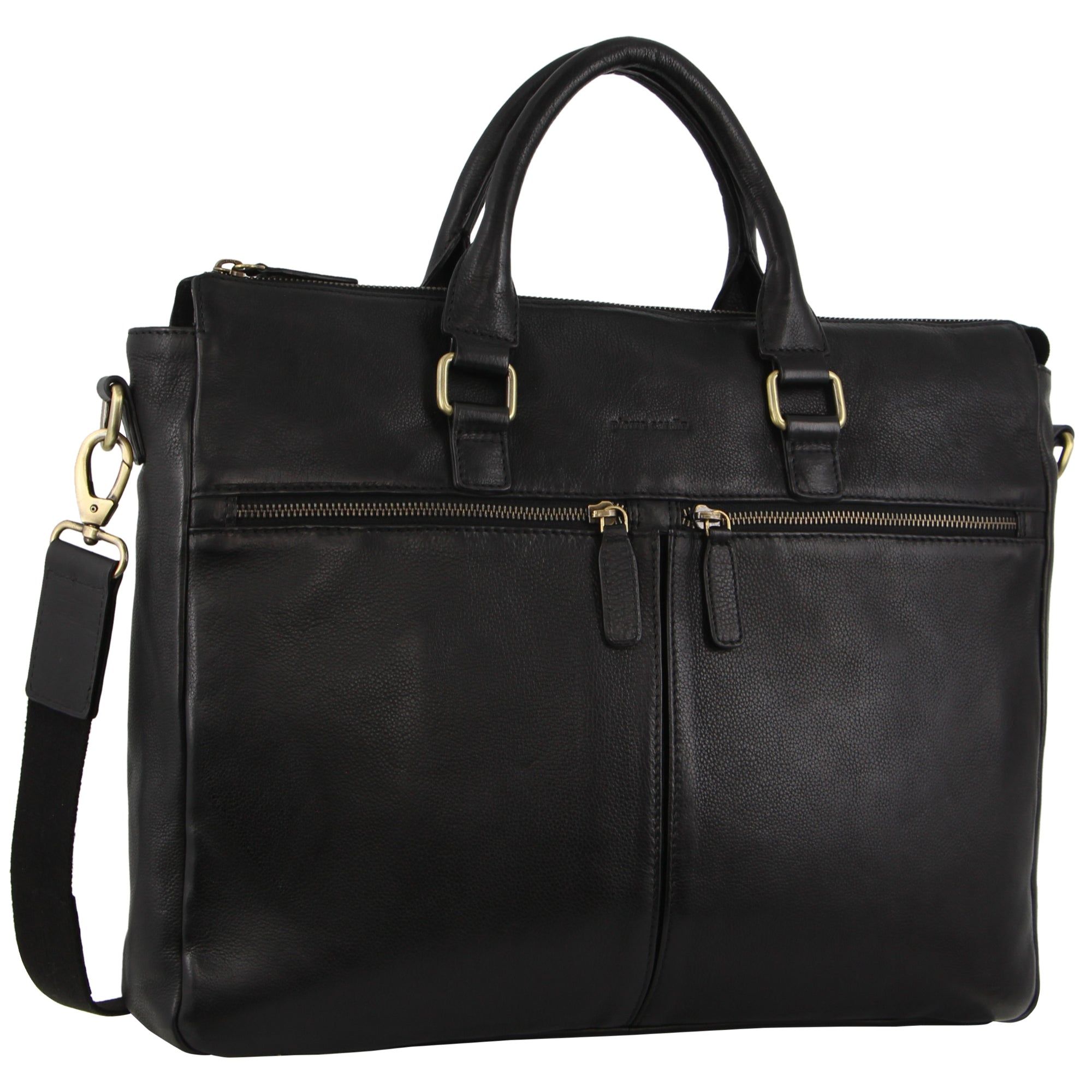 Laptop Pierre Cardin Rustic Leather Multi-Zip Computer Bag Travel Pretas | 3924-RMUNA