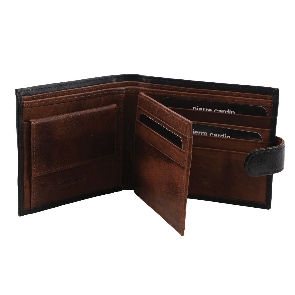Tab Wallets Pierre Cardin Italian Leather Two Tone Wallet Masculino Pretas Marrom | 3470-DFBCM