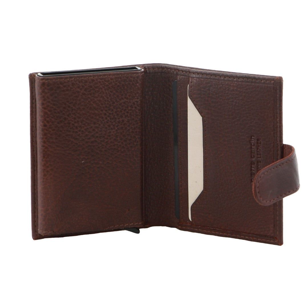 Tab Wallets Pierre Cardin Leather Smart Slide Card Holder Tab Wallet Masculino Marrom | 2968-CYQSD
