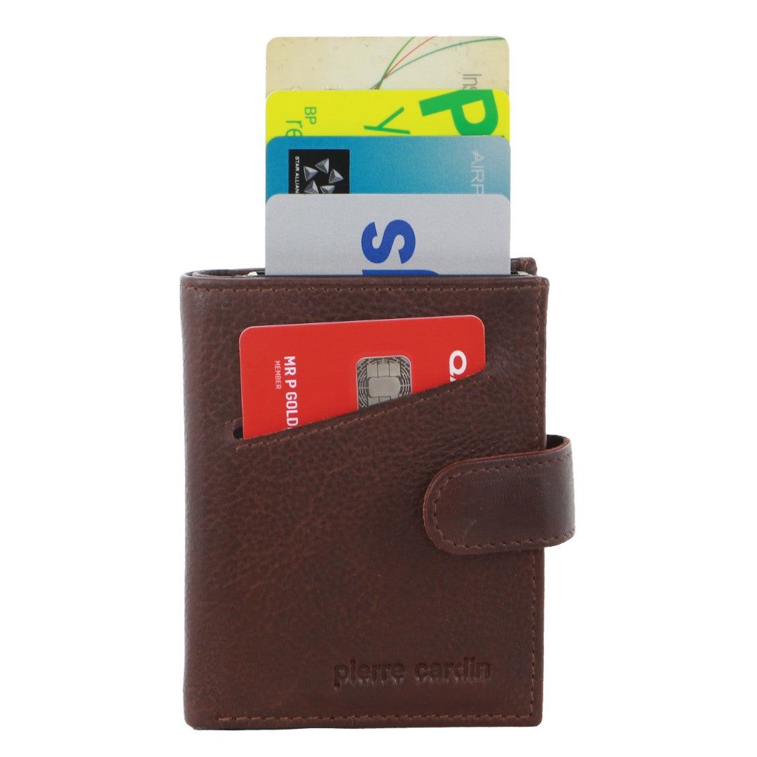 Tab Wallets Pierre Cardin Leather Smart Slide Card Holder Tab Wallet Masculino Marrom | 2968-CYQSD